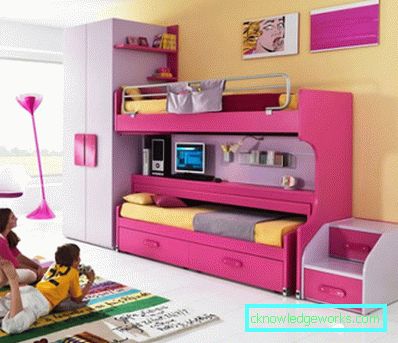 Barns romdesign for to jenter i ulike aldre