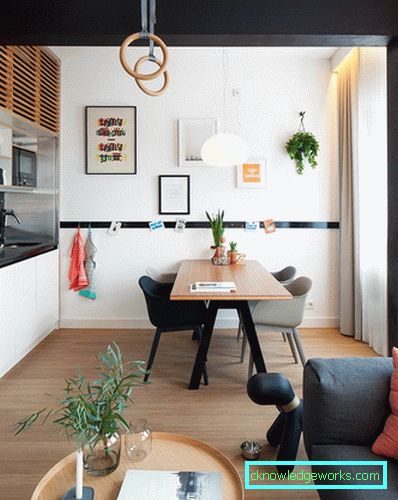 Design kjøkken-stue på 12 kvadratmeter. m.