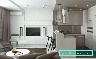 Kjøkken design stue på 17 kvadratmeter med sonering - foto interiør