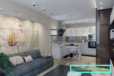 Kjøkken design stue på 17 kvadratmeter med sonering - foto interiør