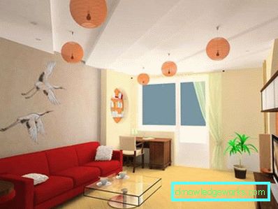 Japansk stil stue - 50 bilder av designeksempler