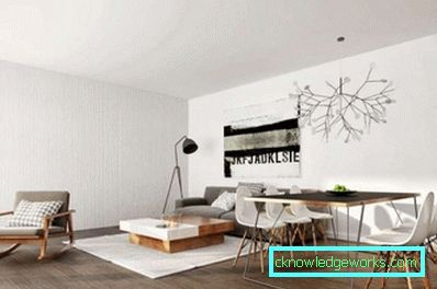 Interiøret i stuen i stil med minimalisme - bilder av ideer til dekorasjon og innredning