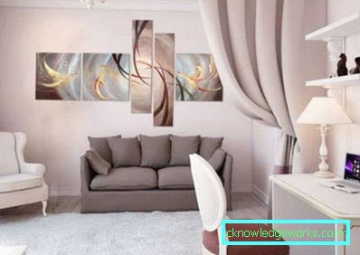 Modulære malerier i interiøret i stuen over sofaen - bildeideer